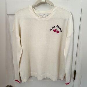 Lilly Pulitzer White Pippy Sweater with Pink Embroidery